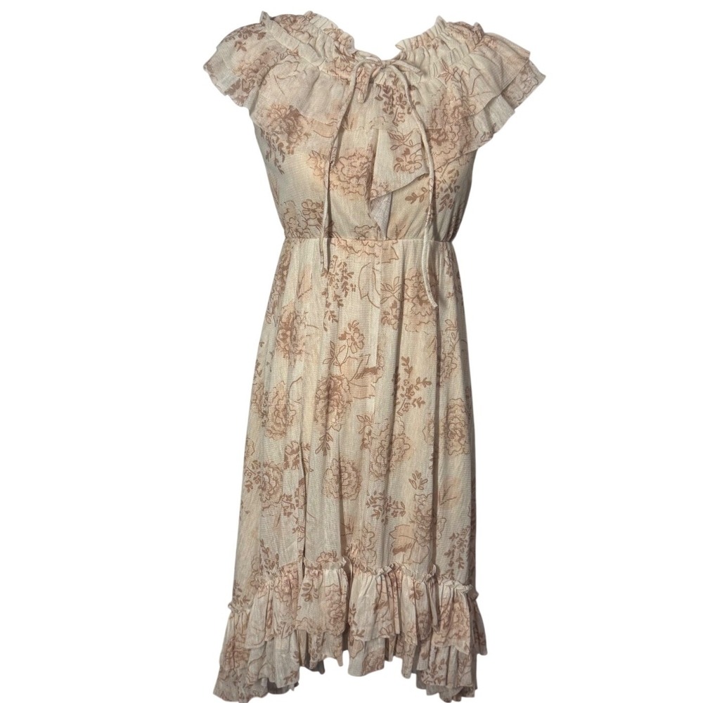 Girls Cream Floral Ruffle Dress
